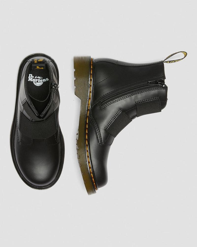 Dr Martens Junior 1460 Elastic Læder Snørestøvler Børn Sort | DK 673HAP